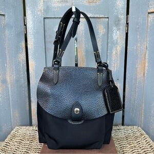 Dooney & Bourke Vintage Alto Leather Nylon Happy Crossbody Saddle Bag Black